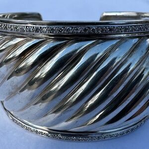 David Yurman Authentic Sculpted Cable Cuff Silver with Diamonds